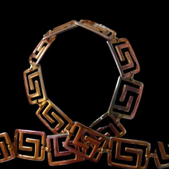 Vintage EXP Korea Patina Metal Greek Key Pattern Statement Belt - Picture 7 of 10